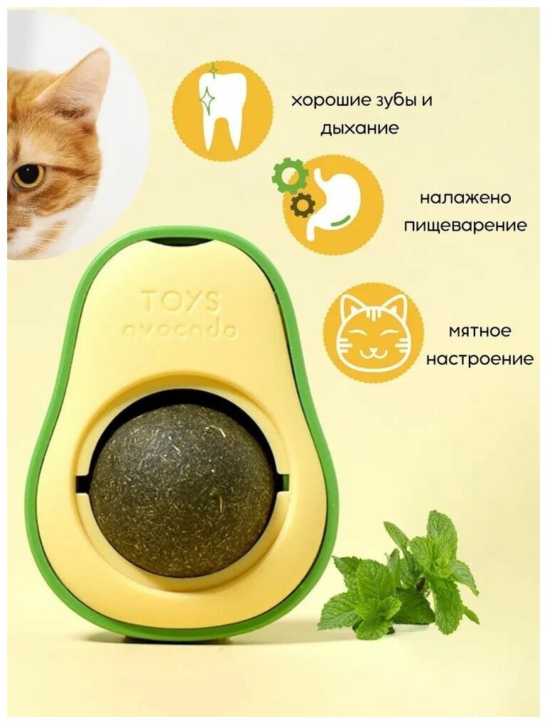 Игрушка - лакомство для кошек с кошачьей мятой в форме Авокадо/ Мятный шарик для котов - фотография № 3