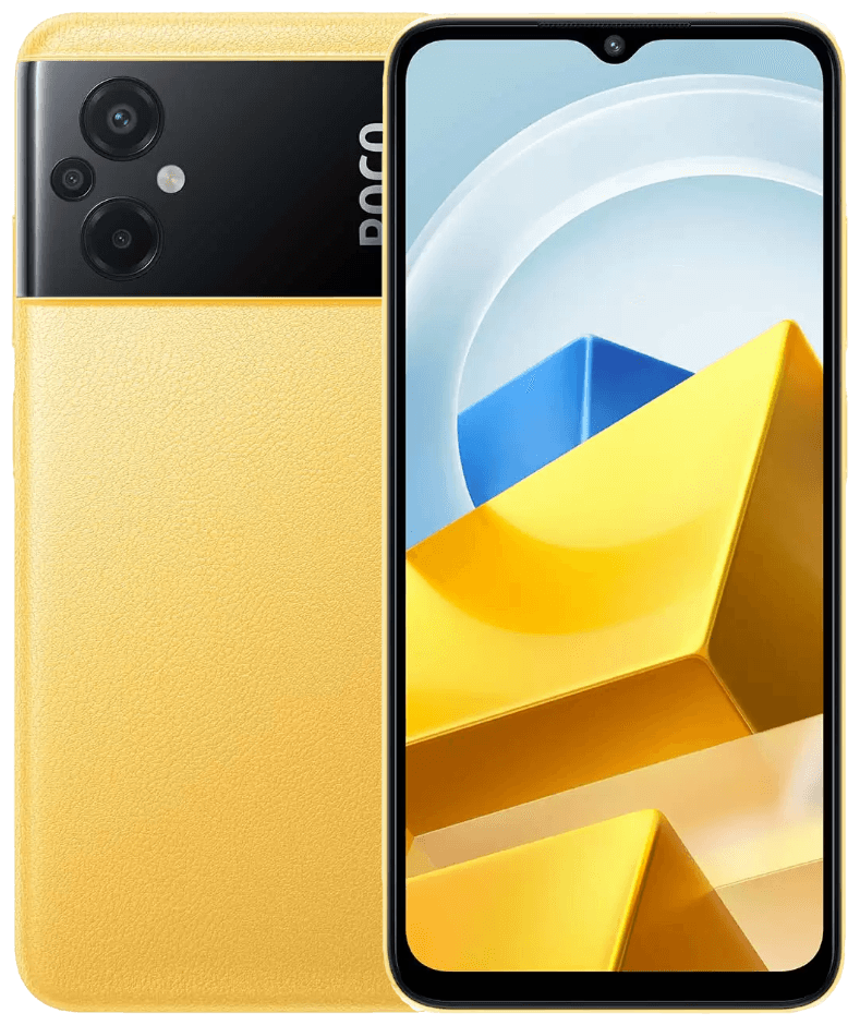 POCO M5 Yellow (22071219CG), 16,71 см (6.58") 20:9 2408 x 1080 пикселей, 2x2.2 GHz Cortex-A76 + 6x2.0 GHz Cortex-A55, 8 Core, 6 GB, 128 GB, 50 МП + 2 МП + 2 МП/5Mpix, 2 Sim, 2G, 3G, LTE, 5.3, WiFi 802.11 a/b/g/n/ac/ax, NFC, A-GPS, GALILEO, BEIDOU, GLONASS