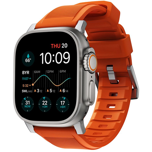 Ремешок Nomad Rugged Band для Apple Watch Ultra, 49 мм, серебристый/оранжевый