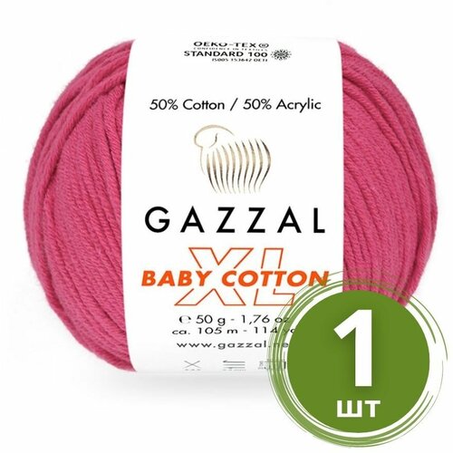 Пряжа Gazzal Baby Cotton XL (Беби Коттон XL) - 1 моток Цвет: 3415 Ярко-розовый 50% хлопок, 50% акрил, 50 г 105 м