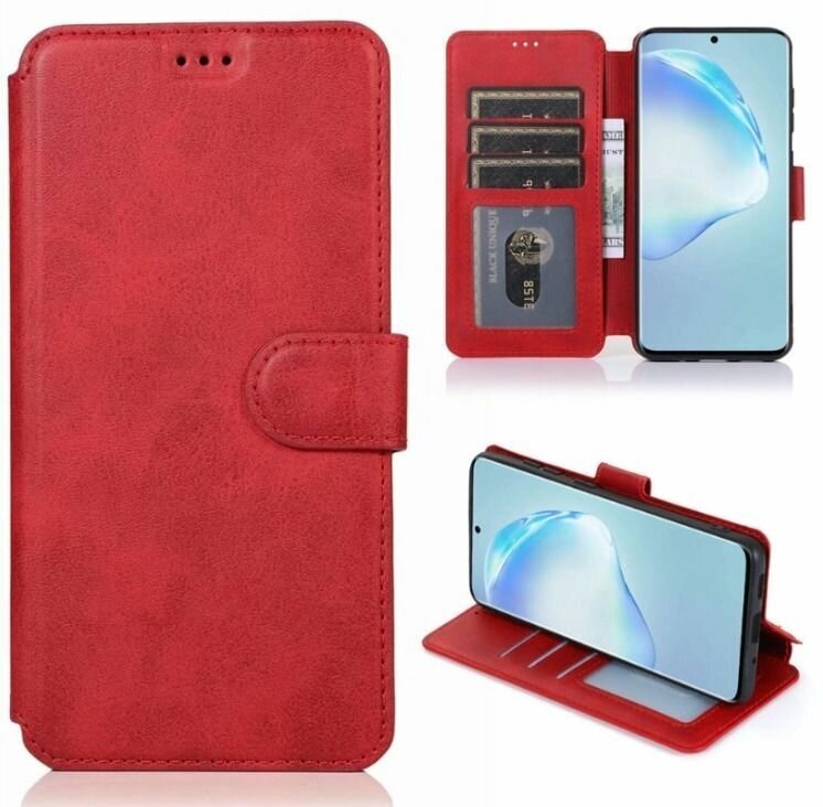 Чехол книжка для Samsung Galaxy A32 4G кожаный красный с магнитной застежкой / Чехол книжка подставка на застежке с визитницей