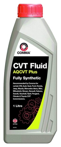 Масло трансмиссионное comma 1л синтетика cvt fluid aqcvt plus, comma, aqcvtp1l