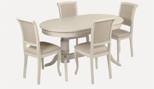 Изображение товара Обеденная группа стол раскладной Арей 160(210) х 90 см, Слоновая кость и 4 стула Арктос Слоновая кость/Кремовая рогожка