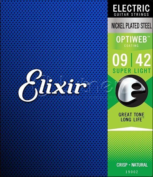 Elixir 19002 OPTIWEB - комплект струн для электрогитары, никелированная сталь, Super light 9-42, шт