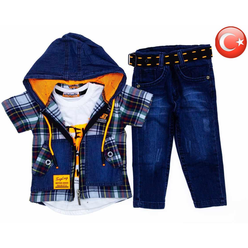 фото Комплект одежды yavrucak для мальчиков, джинсы и майка и кофта, повседневный стиль, карманы, капюшон, размер 3 года, мультиколор