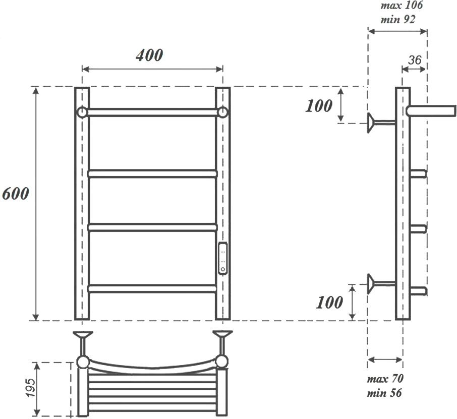 Полотенцесушитель электрический Point Афина PN04846PW П3 400x600 с полкой, диммер справа, белый - фотография № 5