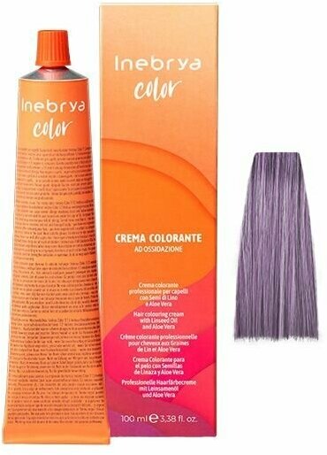 Крем-краска для волос Inebrya Color 9/02 очень светлый блондин фиолетовый пастельный на семенах льна и алоэ, 100 мл.