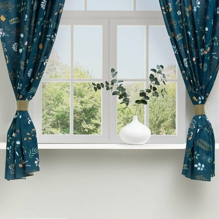 фото Шторы для кухни Доляна Twilight forest 146х180 см - 2 шт, подхваты - 2 шт, 100% хлопок, 164 г/м2