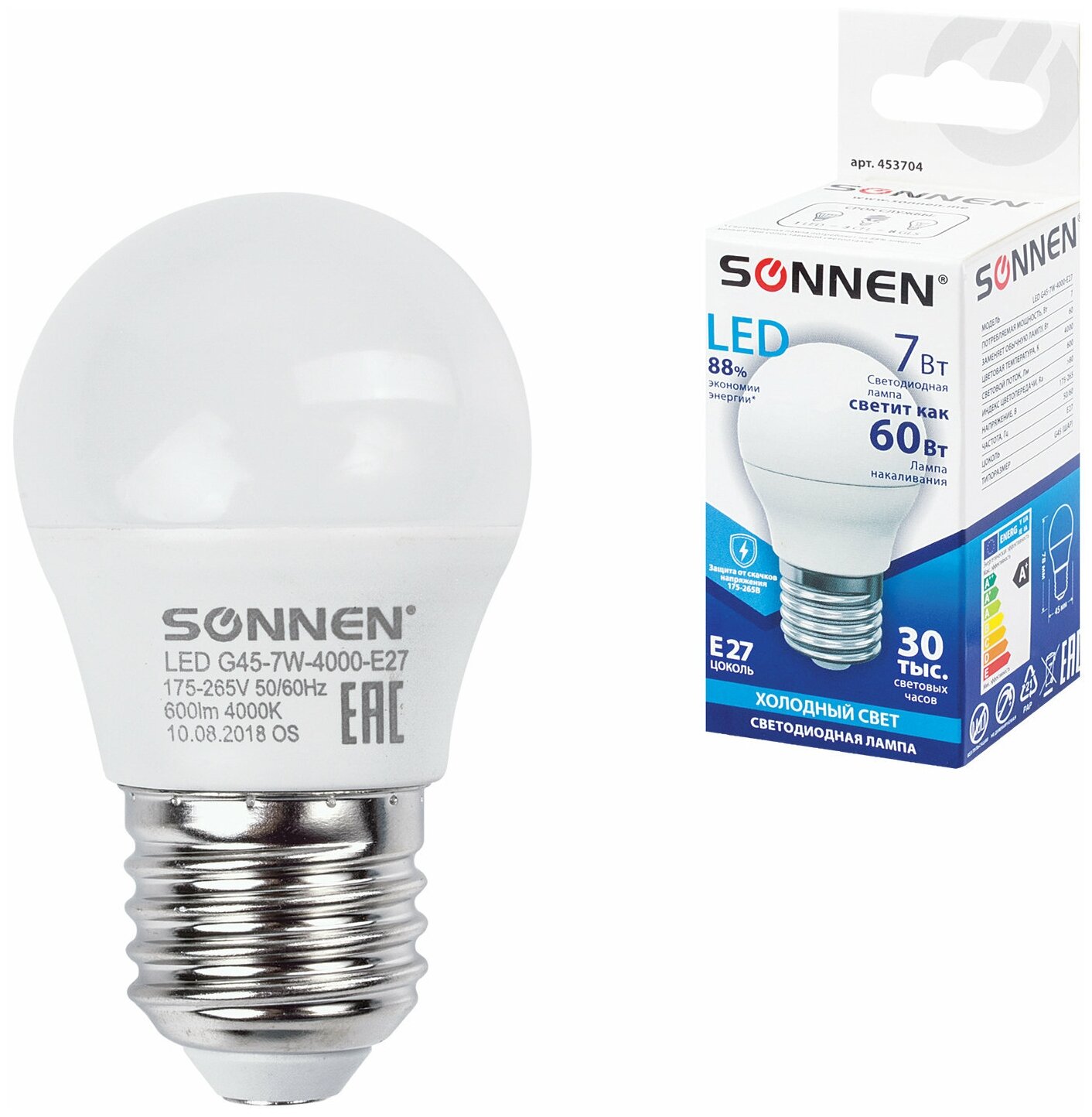 Лампа светодиодная SONNEN 453704, E27, G45, 7 Вт, 4000 К - фотография № 5