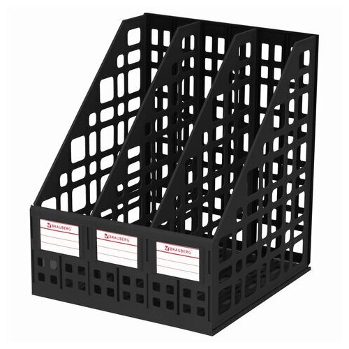 Лоток для бумаг вертикальный Brauberg Maxi Plus, 240мм, 3 отделения, сетчатый, сборный, черный, 2шт. (237013)
