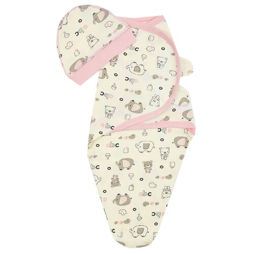 фото Многоразовые пеленки ДО (Детская одежда) кокон на липучках + шапочка, р. 68 молочный/розовый
