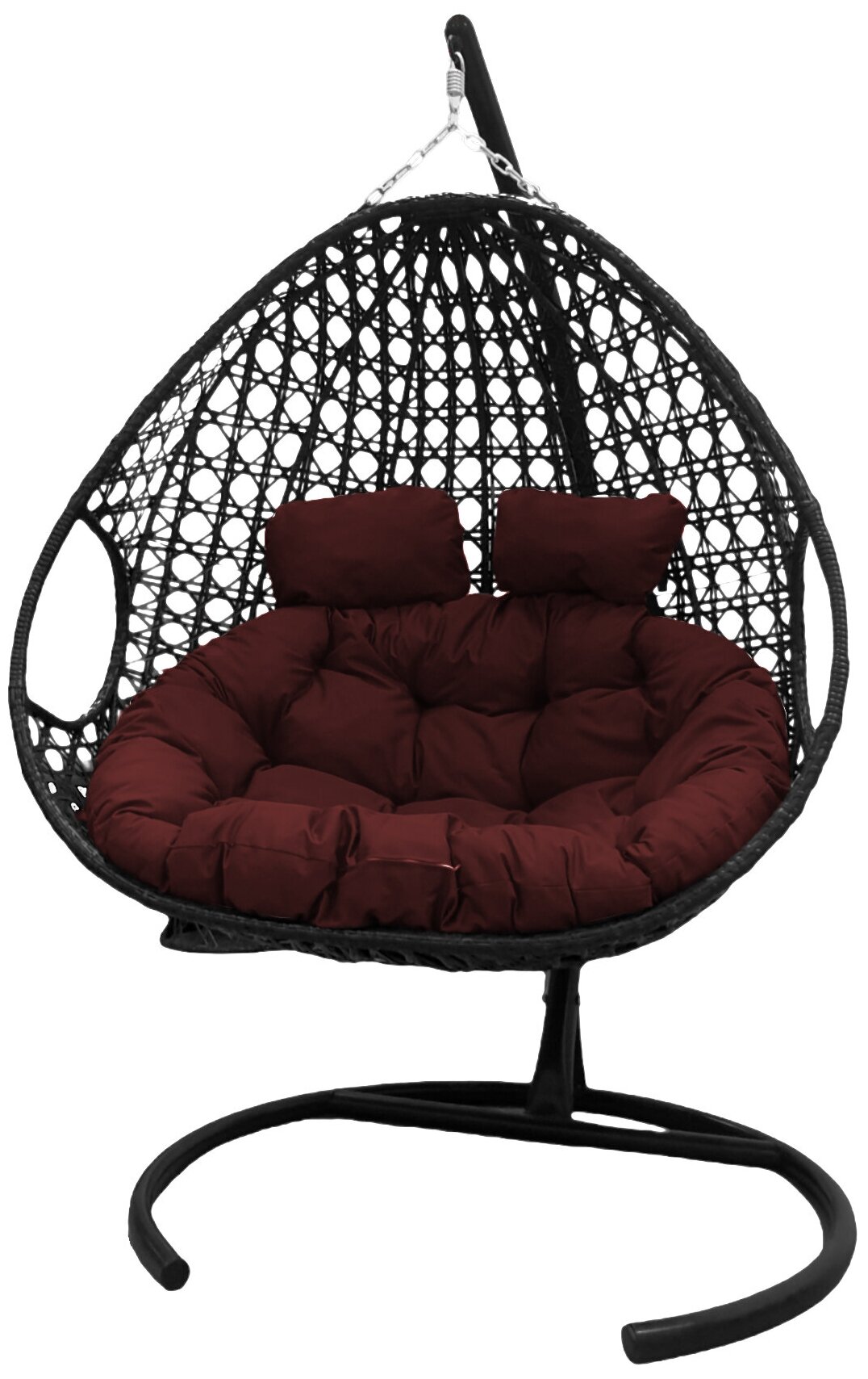 Подвесное кресло черное M-group Для двоих люкс бордовая подушка - фотография № 1
