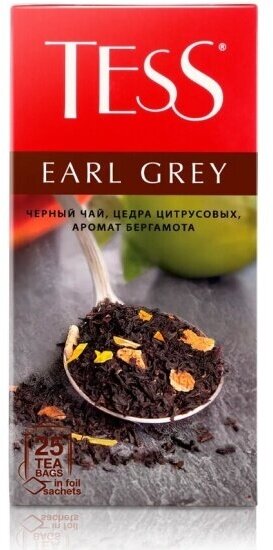 Чай Tess Earl Grey пакетированный, черный с добавками, 25 пакетиков