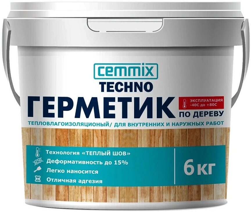 Акриловый герметик для дерева теплый шов Cemmix, 6 кг, сосна