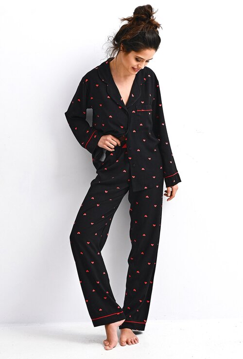 Пижама женская SENSIS Rolling in Love, рубашка и брюки, черный (Размер: XL)
