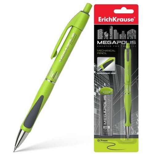 ErichKrause Набор карандаш механический НВ, 0.7 мм, ErichKrause Megapolis Concept + 20 грифелей, блистер, резиновый упор