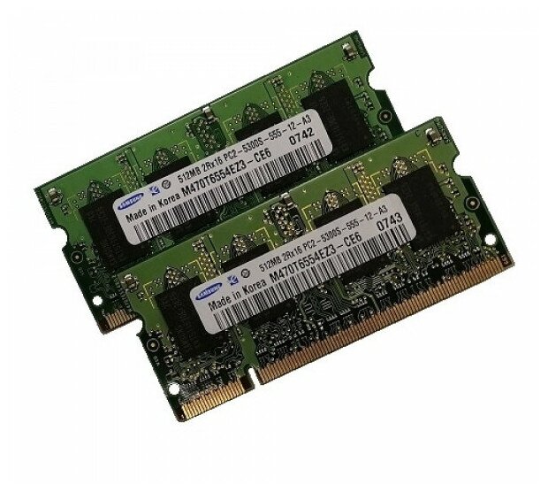 Б/у ОЗУ So-Dimm 1Gb PC2-5300, DDR2-667 Samsung M470T655EZ3-CE6 (Kit 2x512Mb)