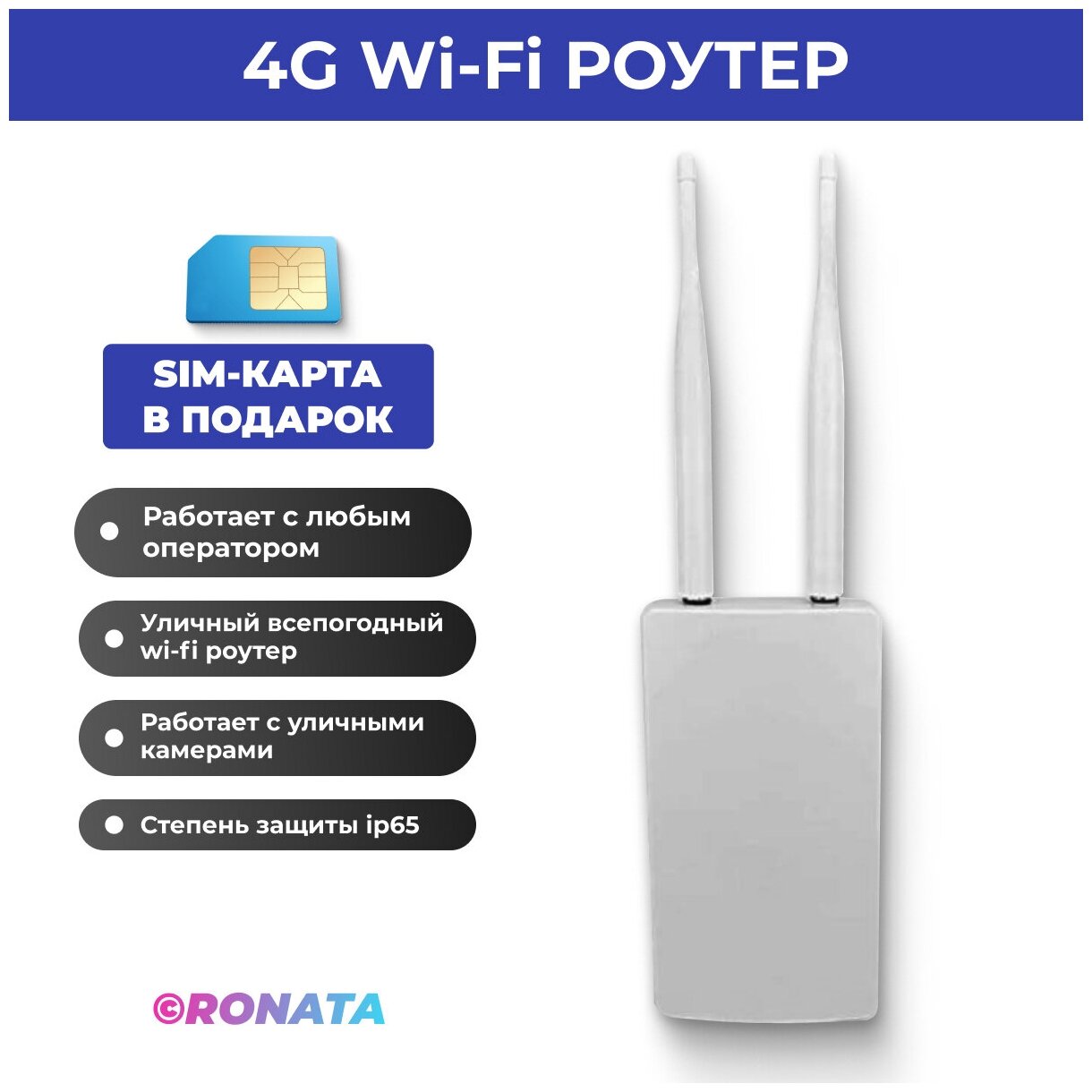 Уличный Wifi Роутер 4G для дачи дома склада. Прочный пылевлагозащищен +СИМ карт ПО россии В подарок.