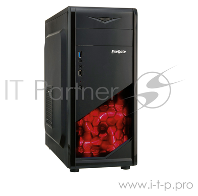 Exegate Ex281255rus Корпус Miditower ExeGate EVO-8207 Black-Red light, Atx, без БП, 1*USB+1*USB3.0,