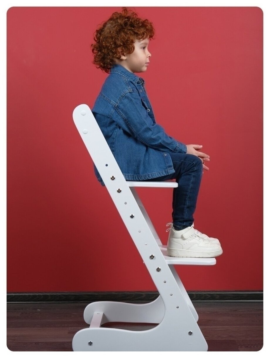 Растущий стул школьнику для правильной осанки - детский регулируемый ростовой стульчик из дерева, белый - фотография № 9