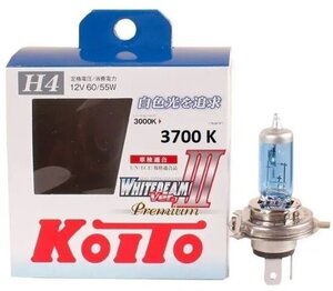 Лампа галогенная Koito H4 Whitebeam Vwhite 3700K 12V 60/55W, 2 шт, P0746W