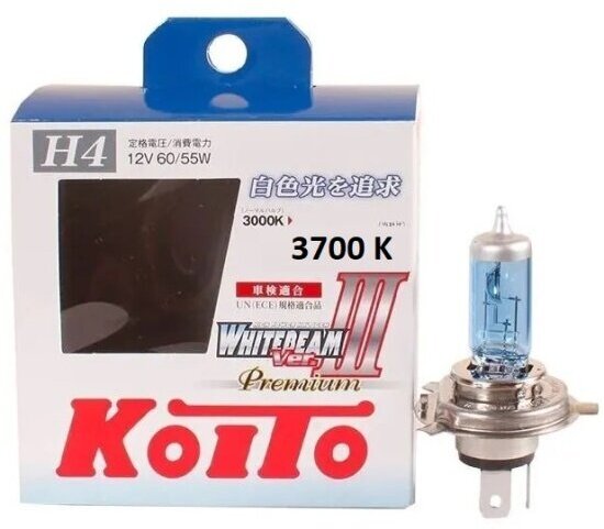 Лампа галогенная Koito H4 Whitebeam Vwhite 3700K 12V 60/55W, 2 шт, P0746W