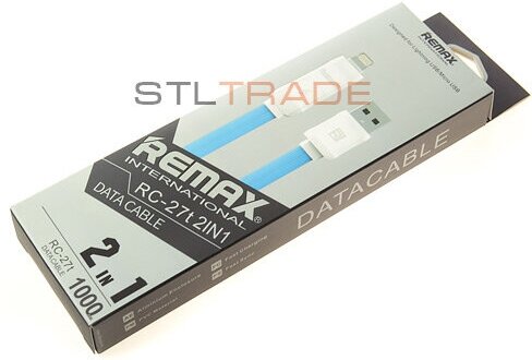 Data кабель USB Remax International RC-27t micro usb+lighting голубой/белый, 100см