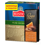 Чай зеленый Riston в пакетиках подарочный набор с шоколадом Porta апельсин - изображение