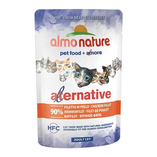 Влажный корм для кошек Almo Nature Alternative, с куриным филе 55 г (мини-филе)