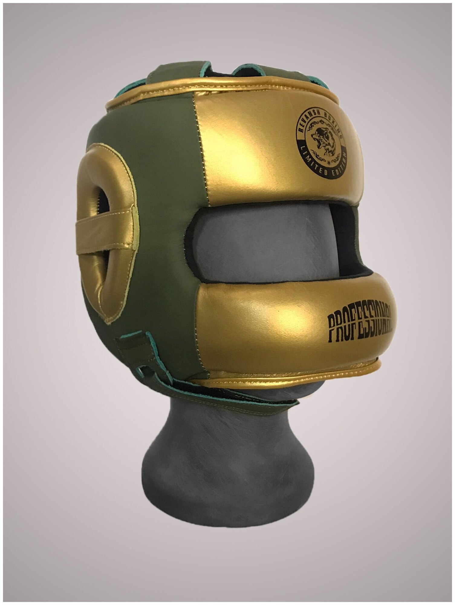 Боксерский Бамперный Шлем из натуральной кожи REVANSH PRO KHAKI GOLD L