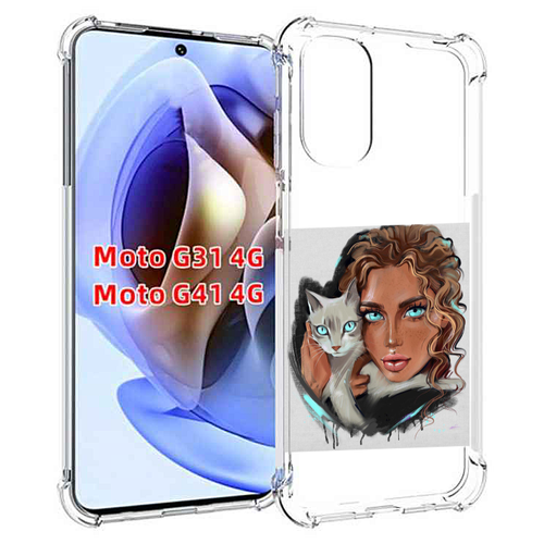 Чехол MyPads девушка-с-котом-голубые-глаза женский для Motorola Moto G31 4G / G41 4G задняя-панель-накладка-бампер