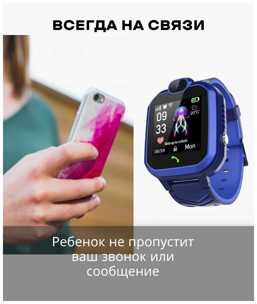 Smart watch детские, детские часы smart watch, детские умные часы с собственной сим картой, кнопка SOS, LBS геолокация, камера, синий