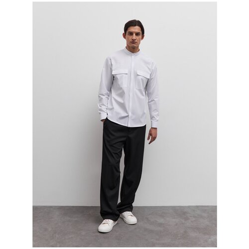 Рубашка GATE31, повседневный стиль, прямой силуэт, длинный рукав, карманы, манжеты, размер XL, белый