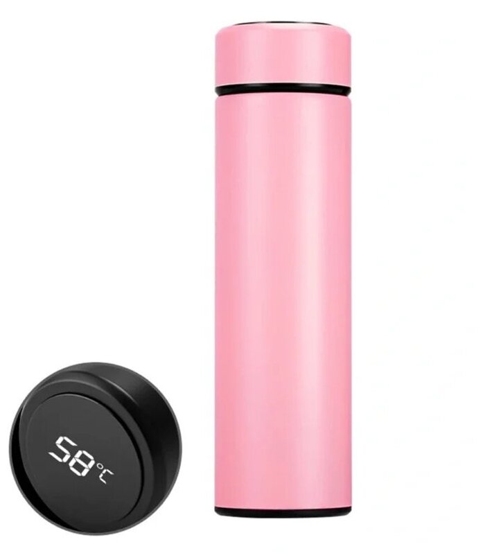 Термобутылка с LED-дисплеем/Термос с датчиком температуры, 0,5 л, розовый - фотография № 1