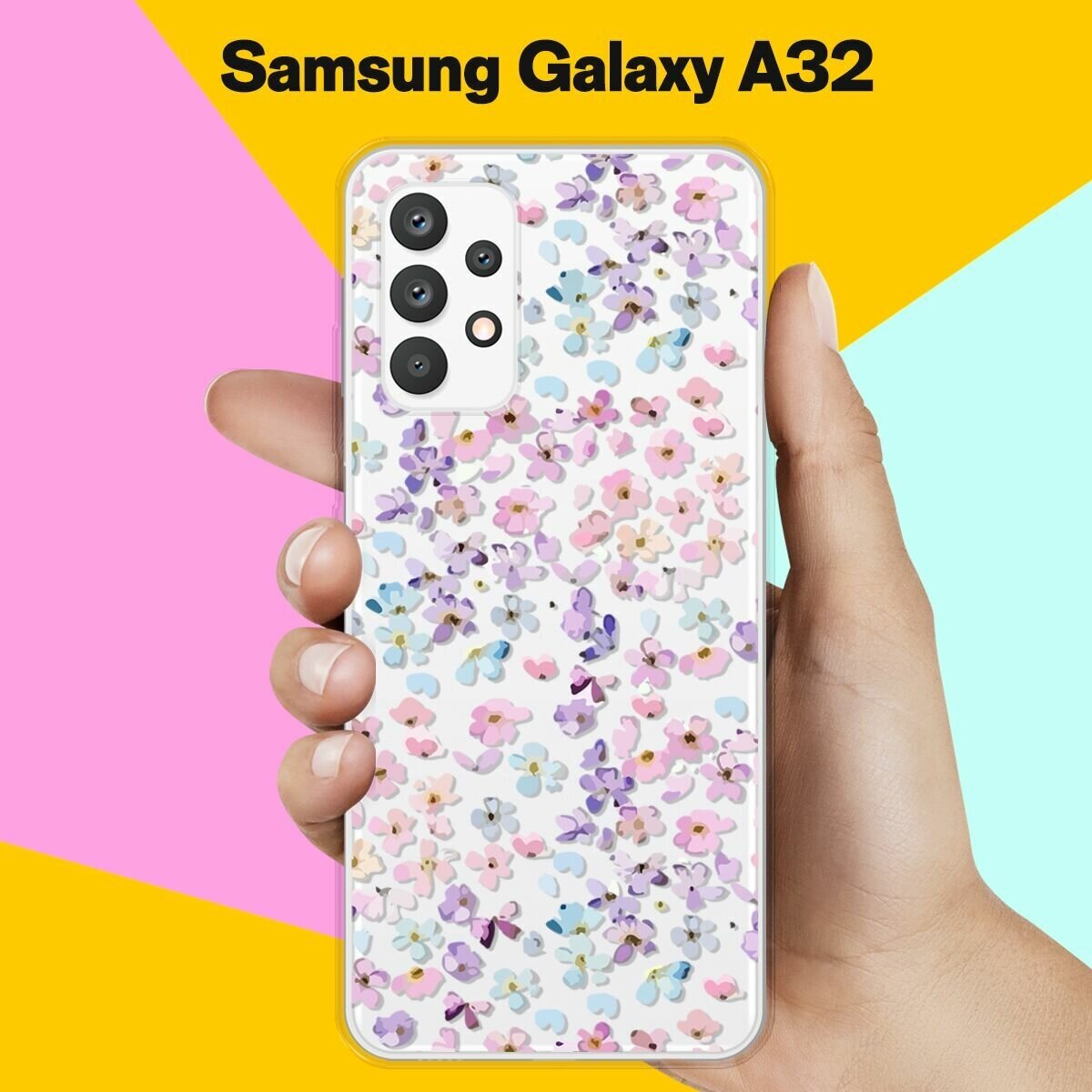 Силиконовый чехол на Samsung Galaxy A32 Розовые цветы / для Самсунг Галакси А32