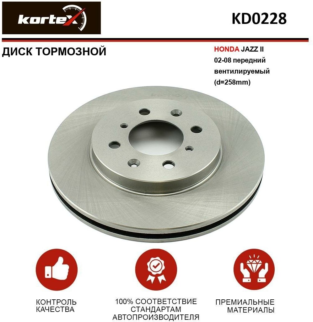 Тормозной диск Kortex для Honda Jazz II 02-08 передний вентилируемый(d-258mm) OEM 45251SAAG50, DF4825, KD0228