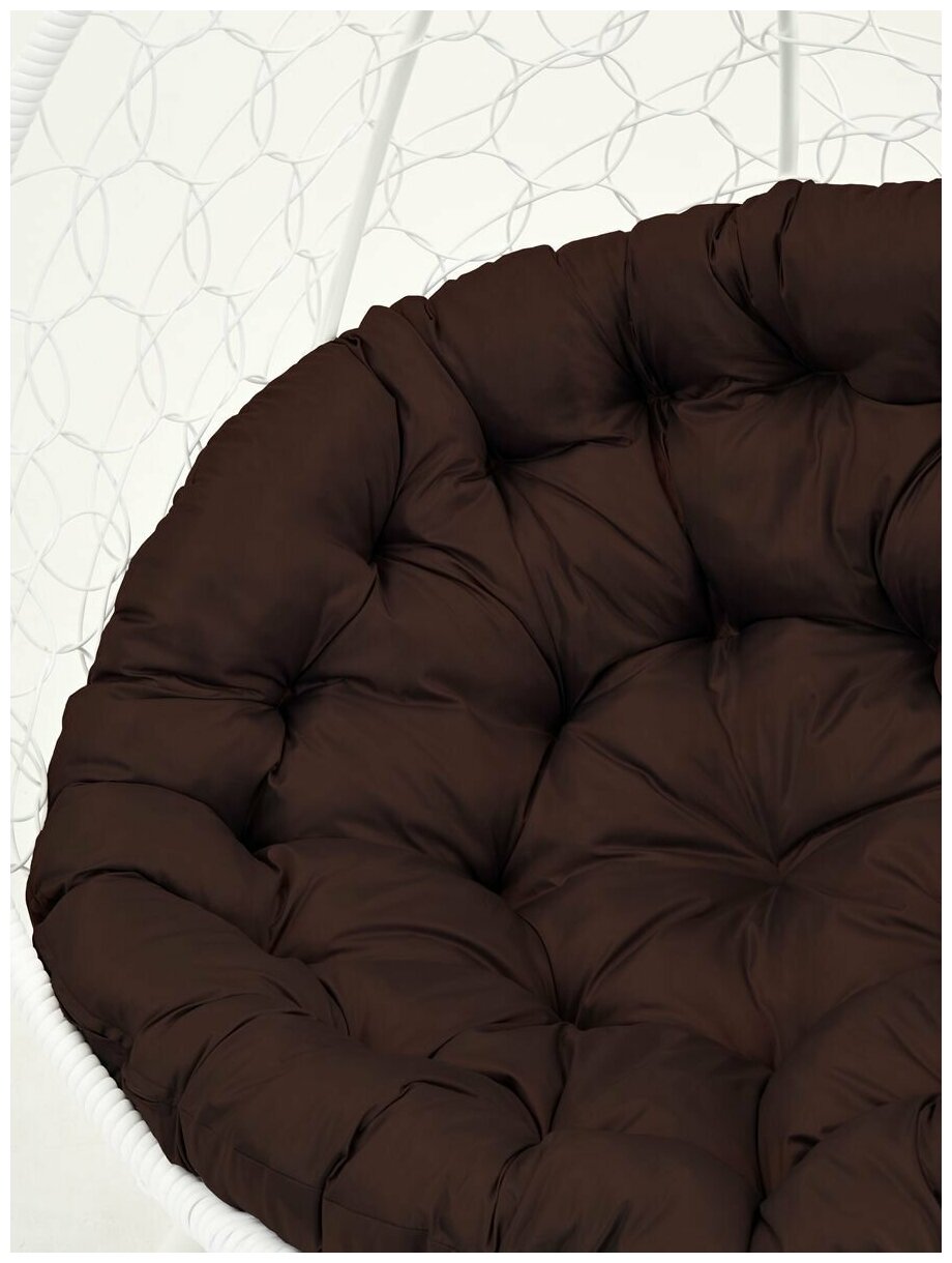 Подвесное кресло Yova Bubble из эко-ротанга, усиленная стойка до 225 кг белая, подушка круглая коричневая - фотография № 3