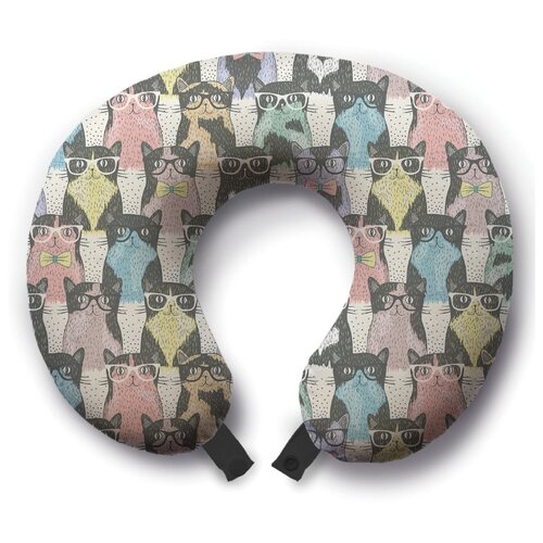 фото Подушка для шеи ambesonne кошачий кинотеатр, серый/розовый/голубой