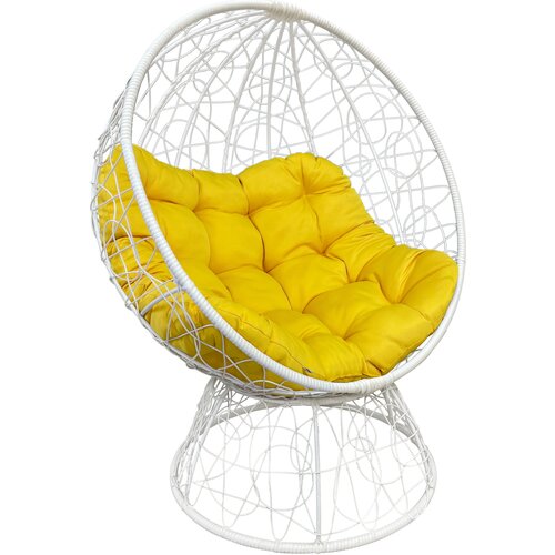 Кресло-кокон ореон стоячее белый (желтая подушка, полиэстер)