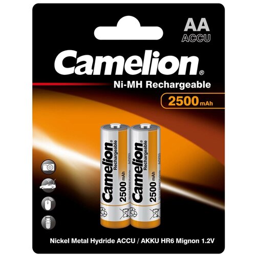 Camelion, AA2500mAh/2BL, аккумуляторная батарейка, Ni-Mh, в блистере аккумулятор космос aa 2500mah ni mh 2 шт