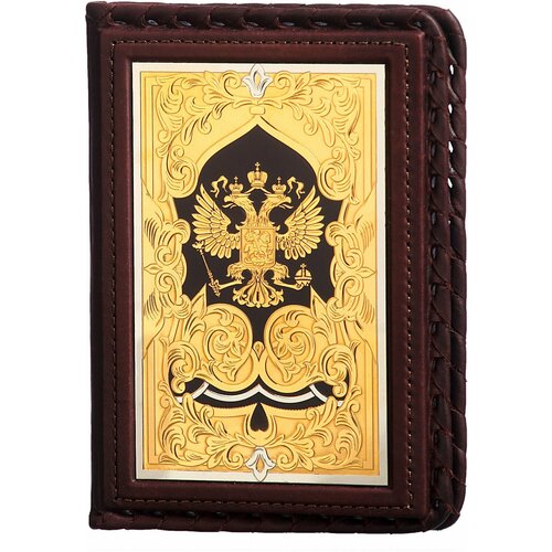 Обложка для паспорта МАКЕЙ, коричневый, золотой