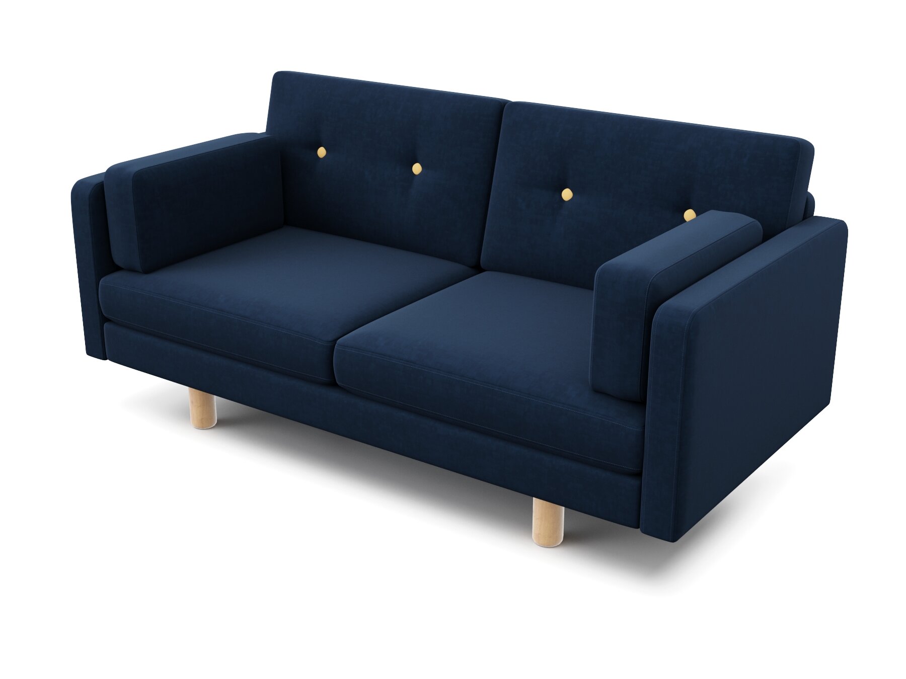 Прямой диван ингвар-м темно-синий, велюр, двухместный, в гостиную, в офис, для кафе и бара, на ножках, скандинавский лофт