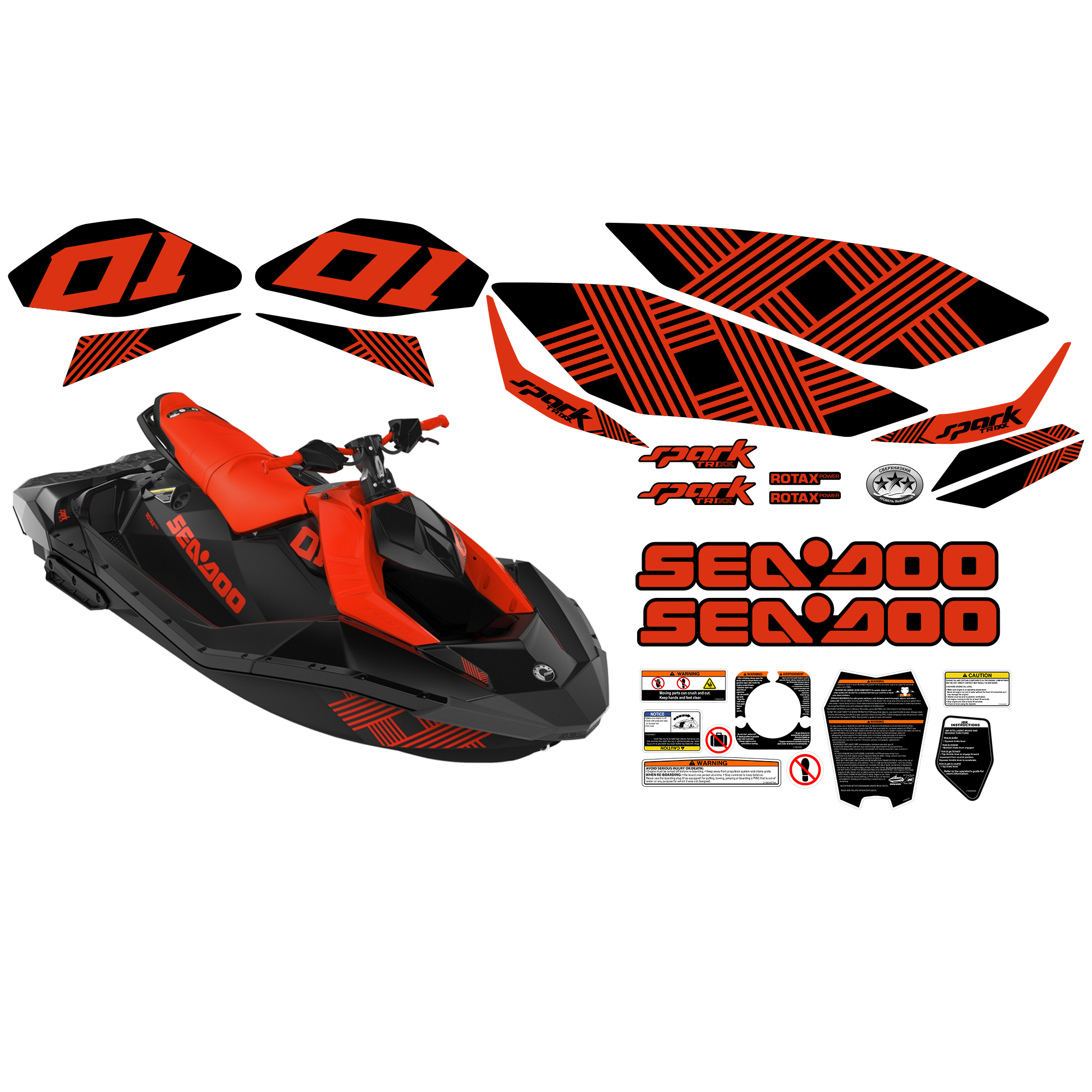 Комплект наклеек SEA-DOO SPARK TRIXX красный/черный