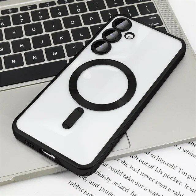 Премиальный чехол для Samsung S24 противоударный с поддержкой беспроводной зарядки с защитой камер