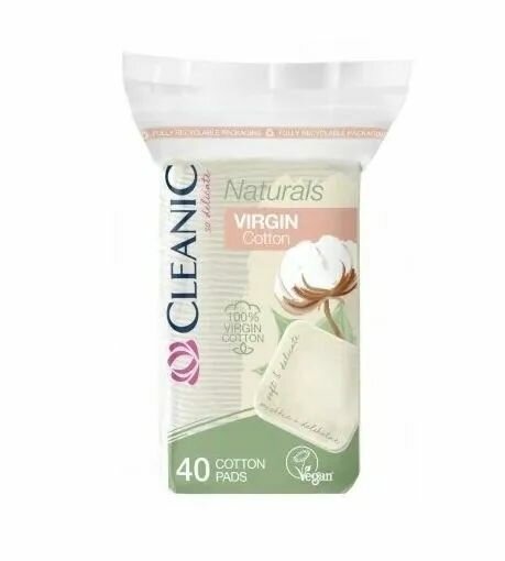 Cleanic Naturals Virgin Cotton Ватные диски гигиенические квадрат 40 шт
