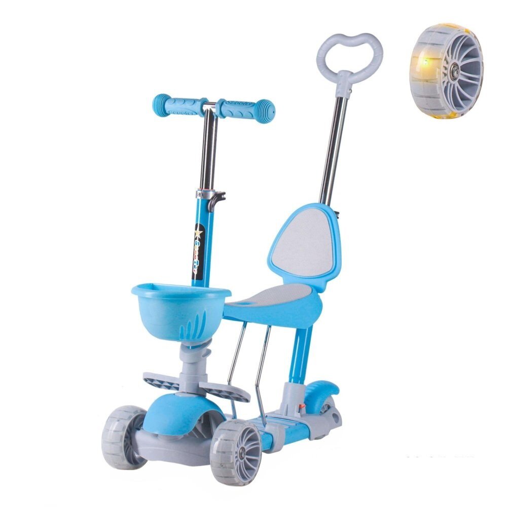 Самокат 3-х колесный SCOOTER Yeenot с сиденьем родительской ручкой светящиеся колёса нежно голубой 4110D 681329 2+