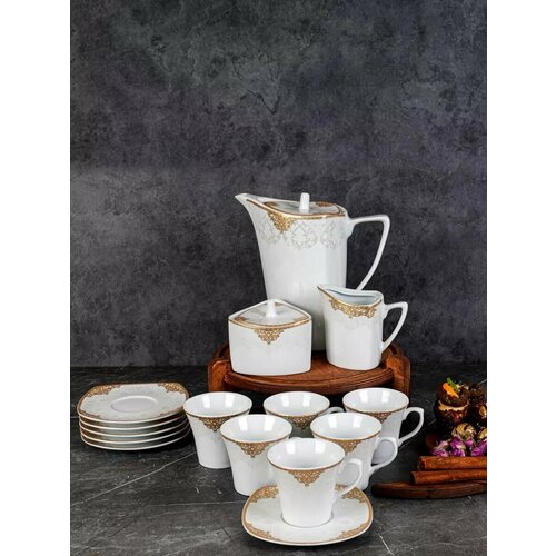Сервиз BUGATI PARDIS, фарфор, 15 предметов, 6 персон, белый, светло-золотой