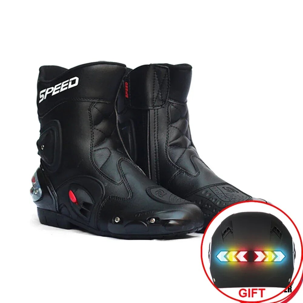 B1001 Мотоциклетные гоночные ботинки Профессиональная байкерская обувь SPEED Мотоциклетные длинные защитные ботинки для езды на велосипеде Кожаные ботинки из микрофибры 42 Черный Мужской