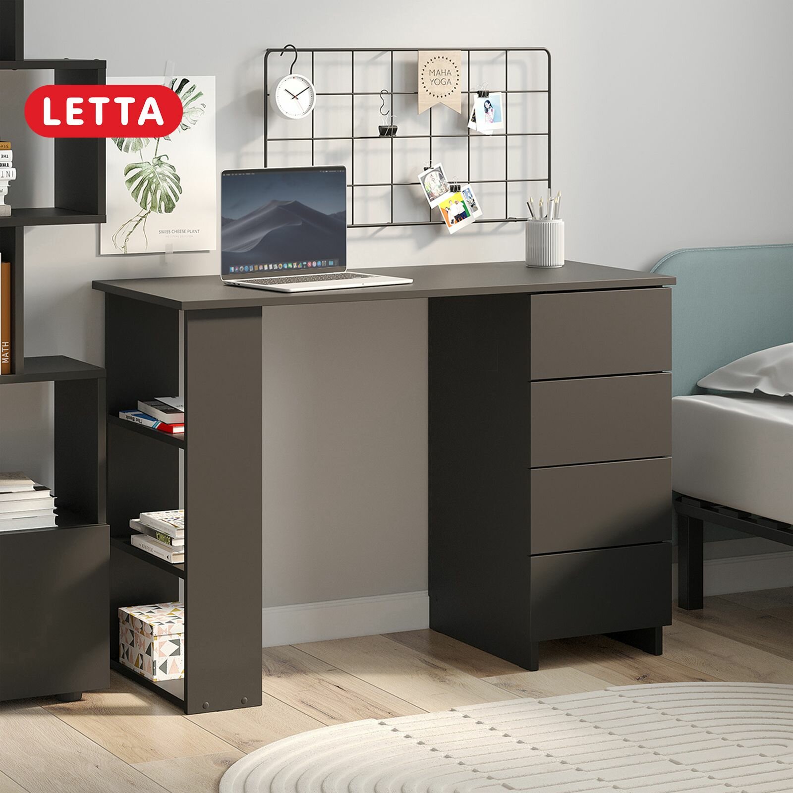 Стол письменный LETTA "Ультра", 4 ящика, универсальный, черный