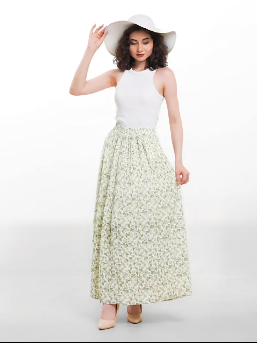 Юбка 42-48, размер стандарт, зеленый цветы мелкие — фото 1